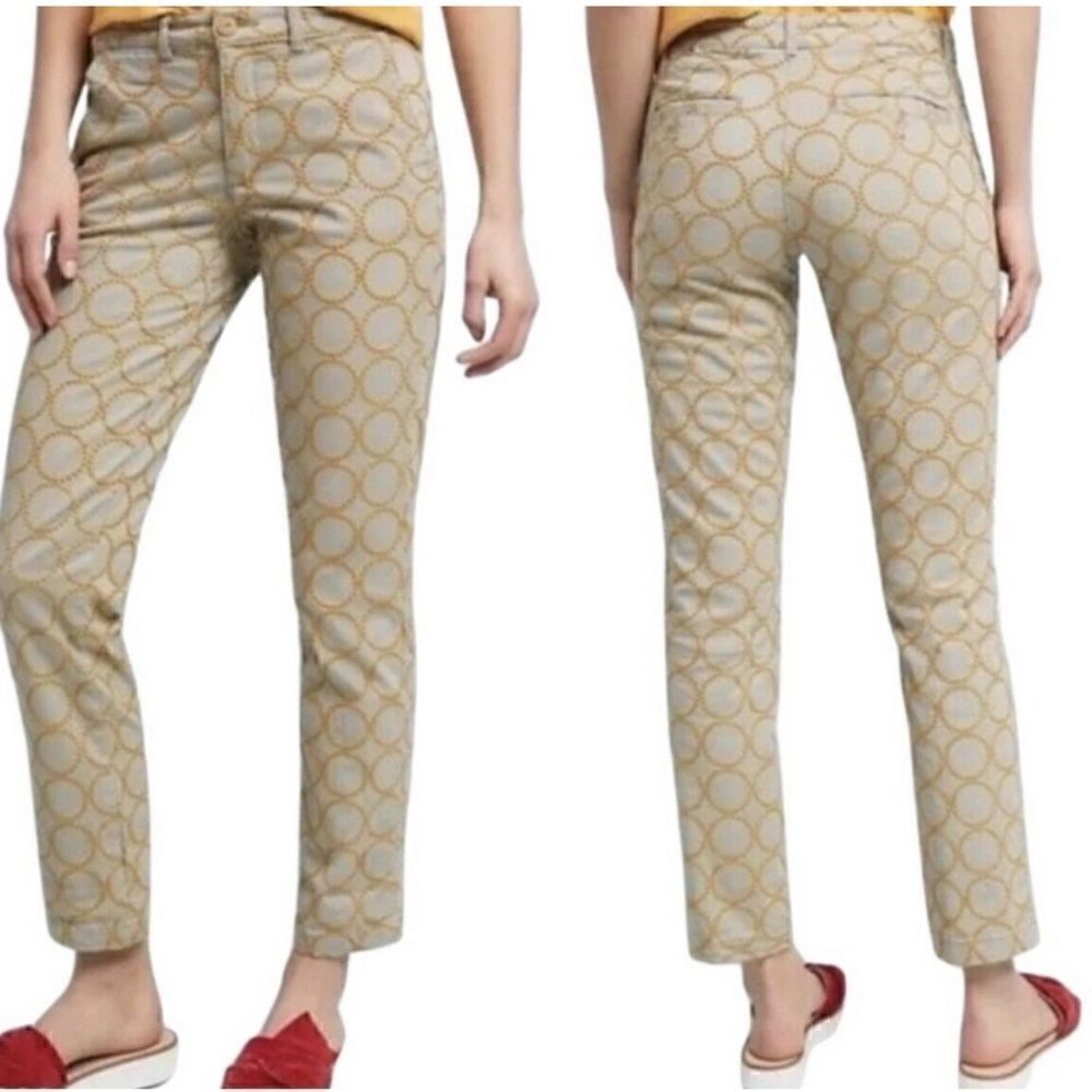 Anthropologie Chino khaki tan embroidered pants relaxed fit size 27